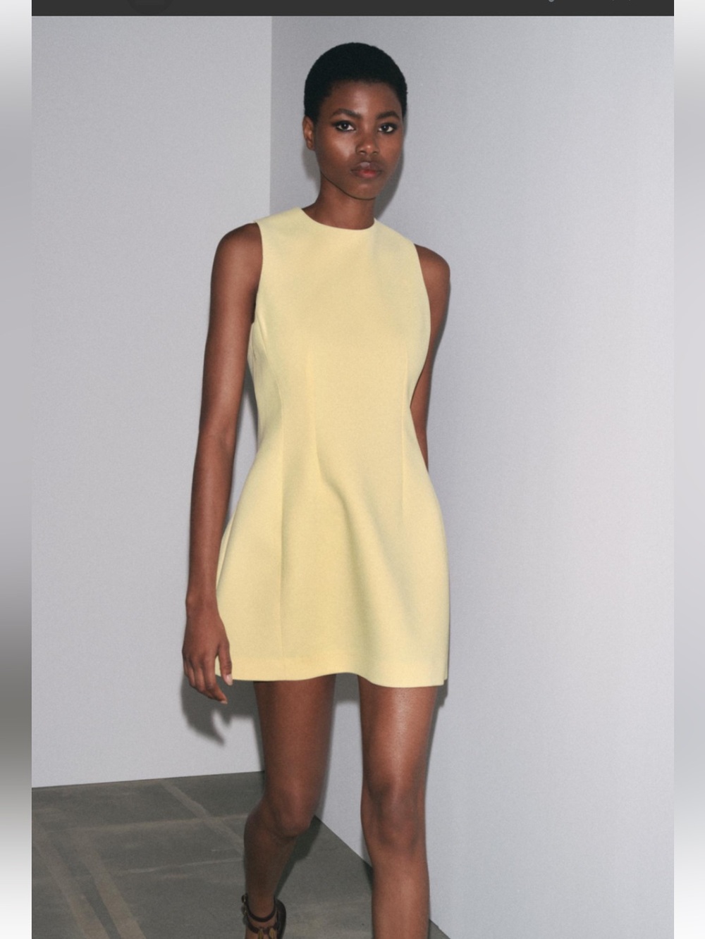 Zara Sleeveless Mini Dress in Soft Yellow
